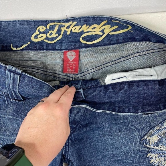 Vintage NWT Ed Hardy Tiger Death or Glory Rhinestone Relaxed Fit Jeans-42x34 - Picture 4 of 7